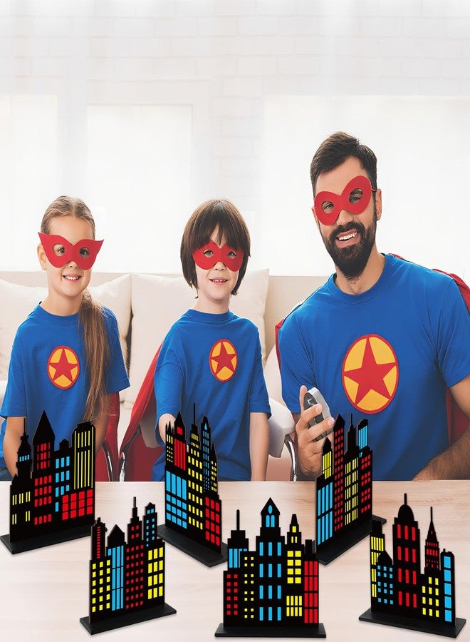 Oitnlaughter 6Pcs Hero Theme Party Decorations Skyscraper Wooden Centerpieces Colorful City Skyline Buildings Silhouette Table Decorations Sign Hero Cityscape Desk Decor for Comic Birthday Baby Shower Supplies - Image 5